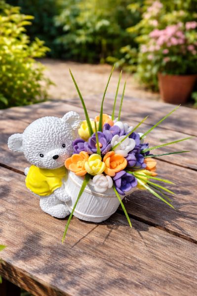 🌸 Мече с букет сапунени цветя 🐻 - Нежен подарък! 💐